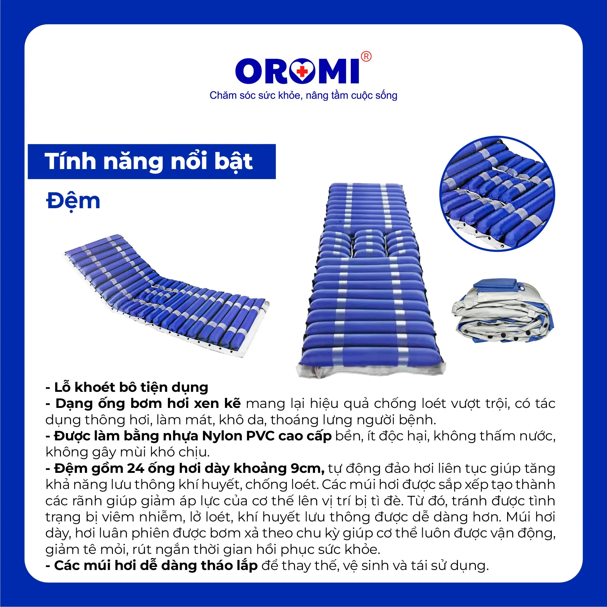 Đệm hơi chống loét OROMI HF6002, có lỗ đi vệ sinh - Ảnh 4