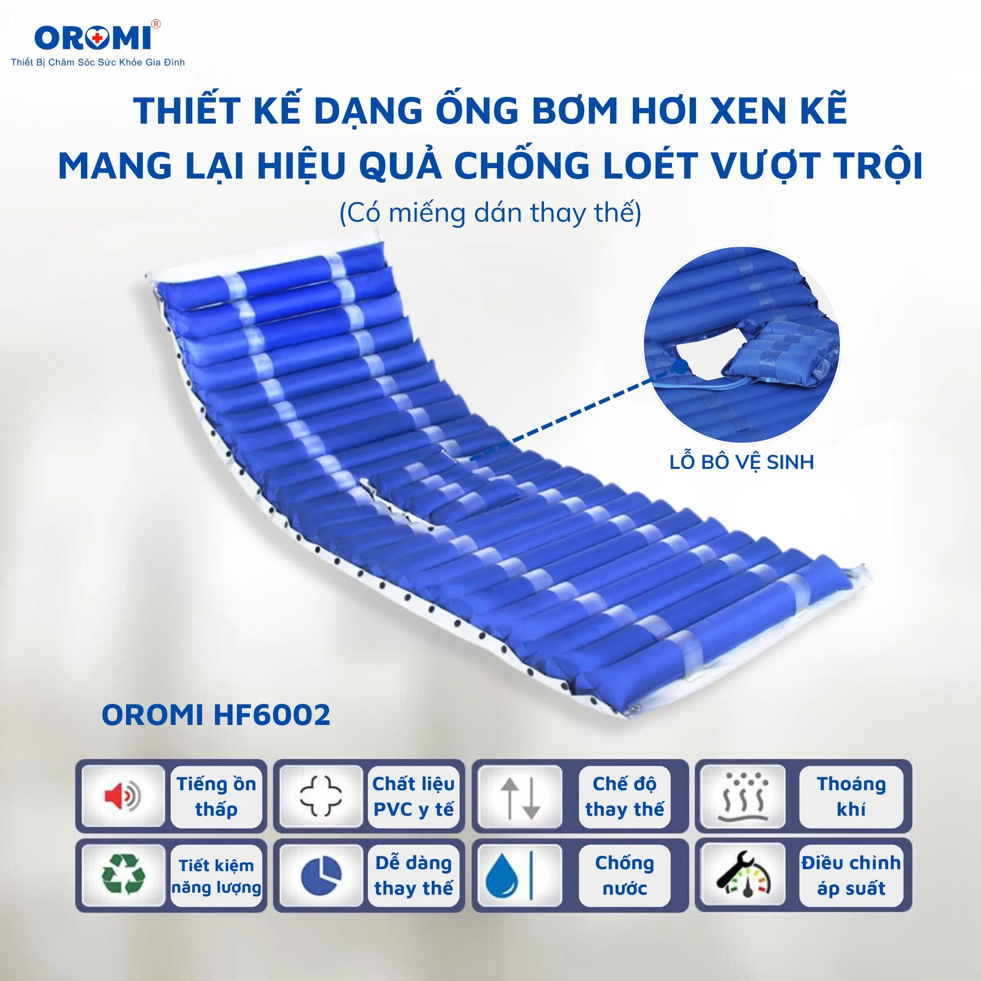 Đệm hơi chống loét OROMI HF6002, có lỗ đi vệ sinh - Ảnh 2